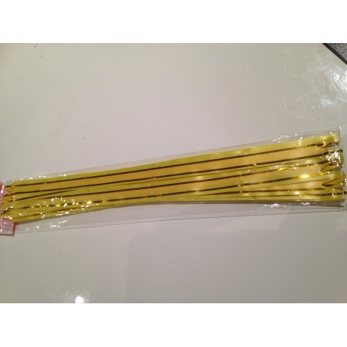 Ribbon Pull Bow  Yellow wih Gold Strips 10Pcs