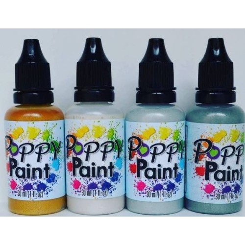 Poppy Paint Set of 4 metallic Colors and 1 oz Rehydrator